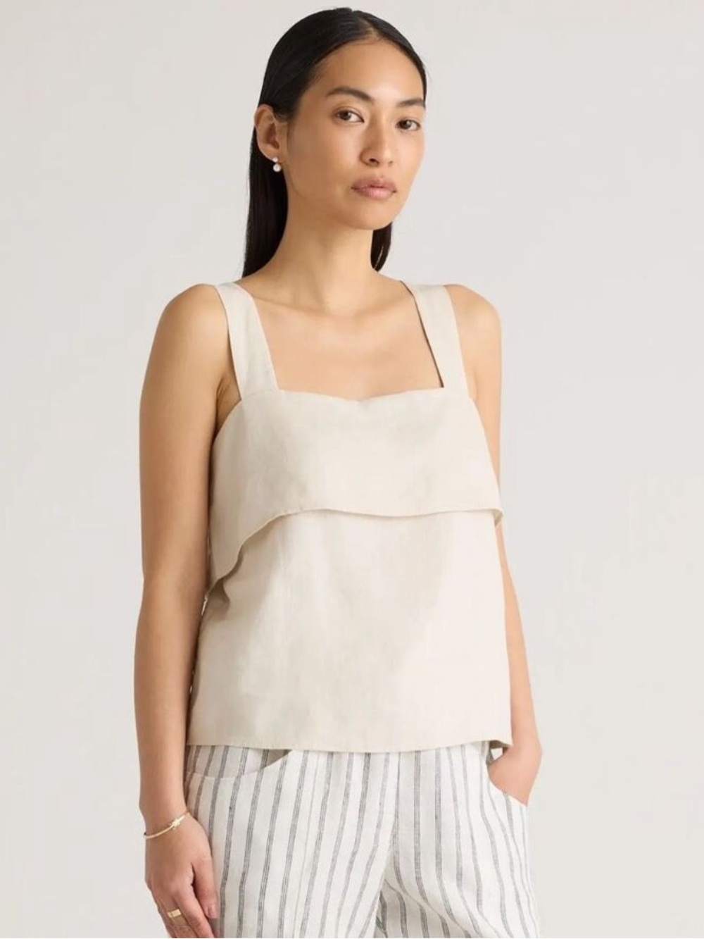 Quince Linen Sleeveless Layered Square Neck Tank Top White Size XL